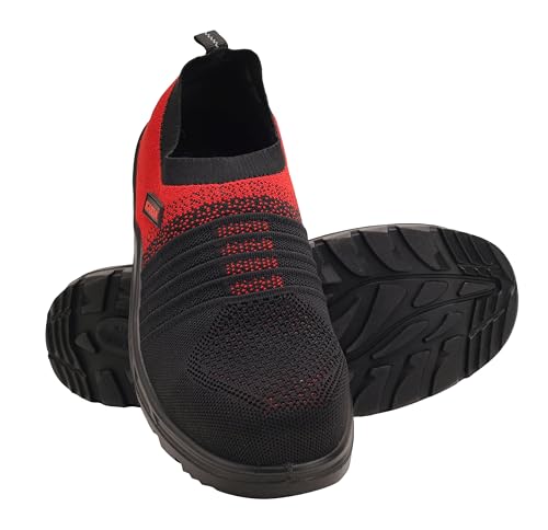 Image of KARAM Flytex FS202 Safety Shoes for Men | Sporty Design, Lightweight with Single Density | Antistatic, Antislip, Oil & Heat Resistant with Fiber Toe | Red & Black | Size-07