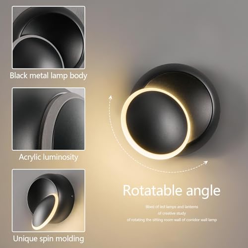 Image of 5.51in Small Wall Sconces Set of Two Rotatable Black Wall Sconce LED Modern Wall Light Fixtures Indoor Wall Lights for Living Room Bedroom Hallway Toy Room