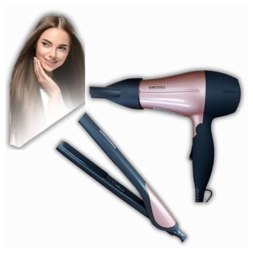 Kit Secador de Cabelo 1200W Preto e Chapinha Rosa Bivolt 50W, 2 Velocidades e 2 Temperaturas, Design Ergonômico