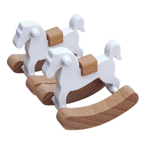 FUNOMOCYA 2pcs Miniature Rocking Horse Wooden Dollhouse Furniture Vintage Adornment for House Realistic Craft Prop for Dollhouse Decor and Photography