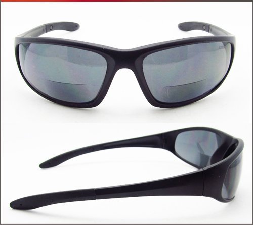 Bikershades Bifocal Safety Sunglasses Protection Sport Wrap Around Reader Cycling Driving Golfing Outdoor Work Black Frame Clear Lens +1.50