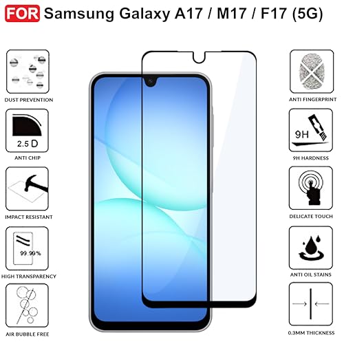 Image of CEDO Tempered Glass for Samsung Galaxy A17 / M17 / F17 (5G) | Screen Protector Full HD Quality Tempered Glass Anti-Scratch Edge to Edge Coverage with Easy Installation Kit (Black)