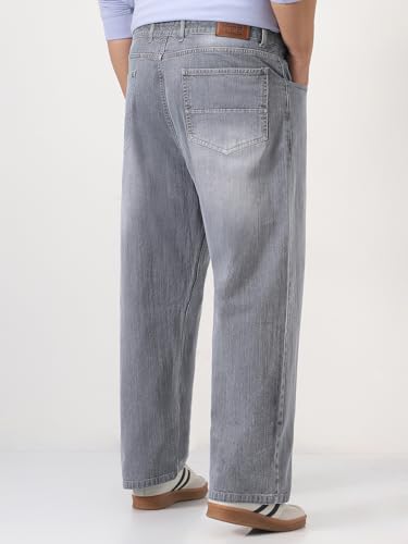 Image of Urbano Plus Men's Loose Baggy Fit Washed Denim Jeans Non-Stretchable