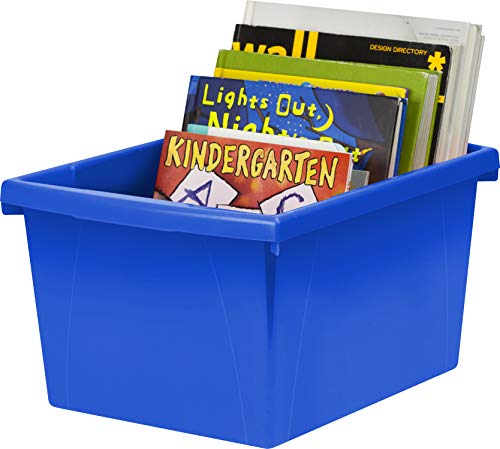 Image of Storex 4 Gallon Storage Bin with Lid - Plastic Classroom Organizer for Books and Supplies, Blue, 1-Pack (61412F06C)