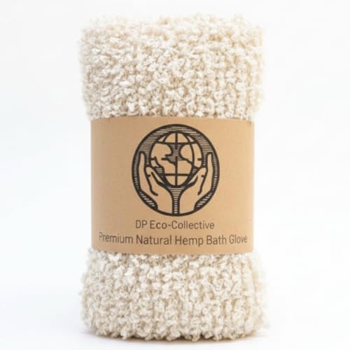 DP EcoCollective Hemp Exfoliating Mitt - Gentle PlantFibre Body Scrub Glove for Smooth Skin Shower & PreTan Prep