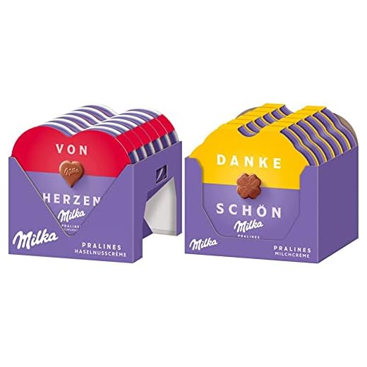Milka I Love Milka Pralinen 12 x 44g, Pralinen aus Nuss-Nougat-Crème umhüllt von Alpenmilch Schokolade & Kleines Dankeschön Pralinen 12 x 44g, aus Milchcrème umhüllt von Alpenmilch Schokolade