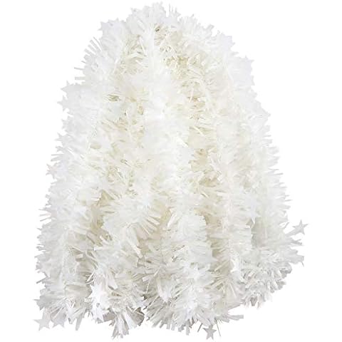 VEYLIN 10 Meter White Tinsel Garland with Star Cover