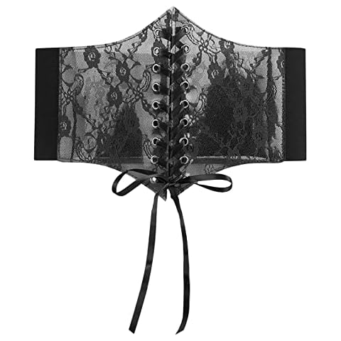 FULKAN 40th Birthday Gifts for Women Womens Corset Tops Lace Up Waist Belt Strapless Underbust Waist Trainer Bustier Sheer Sexy Lingerie Halloween Costumes(Black,One Size) Cover