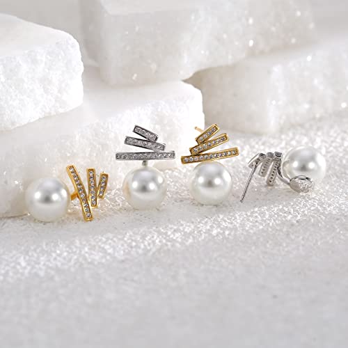 CZYJEW Brincos de pérola revestidos em ouro real 18K para mulheres banhados a ouro e incrustados com