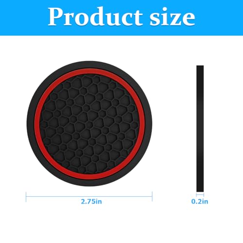 Image of Mandark 2PCS Car Cup Holder Coasters, 2.75 Inch Non-Slip Insert Water Bottle Holder Pads, Dustproof Automotive Interior Accessories Mat, Universal for Vehicles, Trucks, RVs and More(Black /Red)