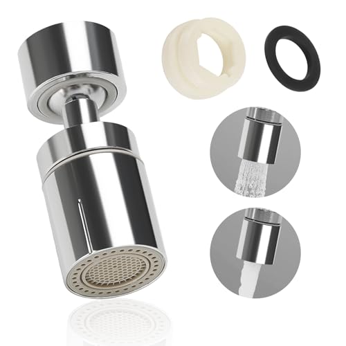 Wasserhahn Aufsatz Schwenkbar, 360° Drehbarer Wasserhahn Belüfter, Doppelfunktion Luftsprudler mit 2 Strahlarten Drehbar Strahlregler für Bad Küche mit M22 bis M24 Aufsatz