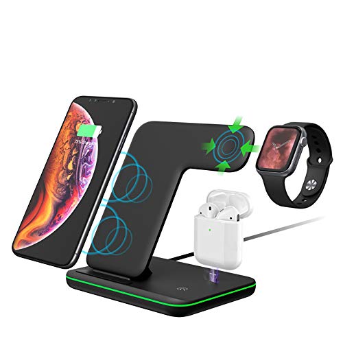 Wireless Charger 3 in 1 Charging Station for Airpods2/Pro iWatch 2/3/4/5/6/SE Qi-Certified 15W Fast Wireless Charging Stand for iPhone 12/12 pro/12 pro max Samsung Galaxy S10/S9/S8