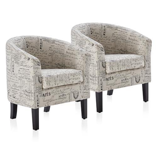 BELLEZE Accent Barrel Chair Set of 2, Linen Round Chair Club Tub Sofa Corner Chair with Flared Legs and Cozy Soft Padding for Living Room Bedroom Wait