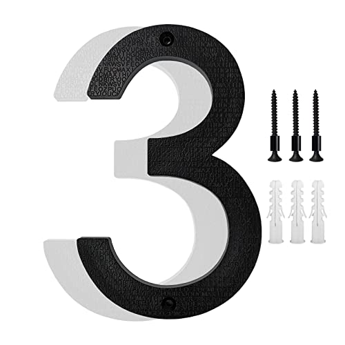 8’’ Modern Floating House Numbers for Outside, Large Black Shadow Home Number with Nails Kit & Template, Easy to Be Mounted for Exterior House Address, Garage Gate, Street, Farmhouse, Number 3
