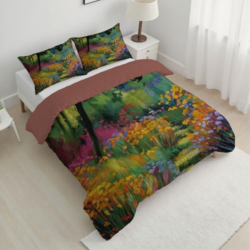 Trapunta Singolo, Piumone Invernale in Microfibra, Caldo e Traspirante Reversibile Fiori Pittura A Olio Fiori Selvatici Foresta Piumino per 4 Stagioni, 140x200cm Trapuntino con 1 Federa 50x75cm