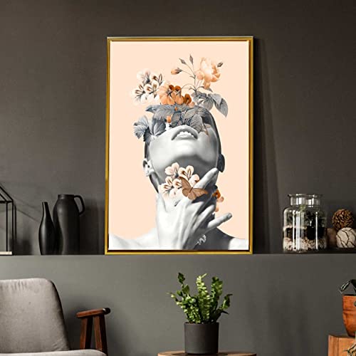 Image of PAINTINGMANTRA Biscuit Beige Inner Beauty Gold Framed Canvas Art Print for Wall, Home and Living Room Decoration (Size - 23 x 17 Inchs)
