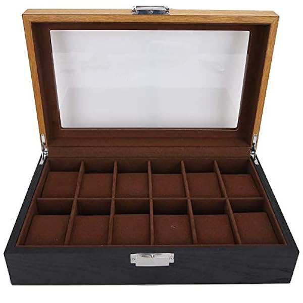 12-slots horloge display box organizer, 2-kleurig massief hout klassieke vintage horloges opslag collectie koffer sieraden armband showdozen met glazen deksel en horloge zacht kussen