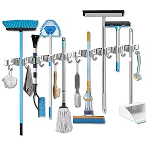 Bowdanie Broom Organizer Wall Mount 2 Pack Heavy Duty Broom Holder Stainless Steel Broom Hanger with 4 Racks and 5 Hooks
