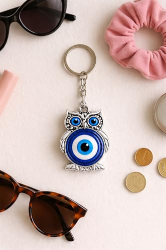 AutokraftZ Blue and Silver Evil Eye Keychain for Bike/Car – Stylish, Protective & Anti-Rust Key Ring, Durable Design, Perfect for Riders & Drivers, Adds Unique Touch to Your Vehicle (Pack of 1)