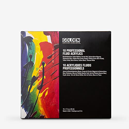 Golden Fluid Acrylic, 1 Ounce Set Of 10, Assorted Colors