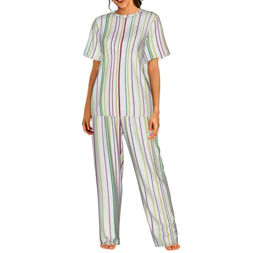 Ensemble de pyjama rayé pour femme : vêtements de nuit à manches courtes doux
