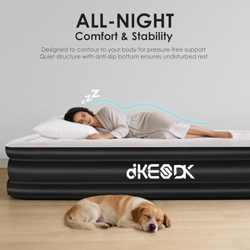 dkesdk Air Mattress Queen with Built in Pump,Comfortable Waterproof Flocked Surface Inflatable Mattress for Temporary Family Stays and Travel,16-Inch Blow Up Mattress Inflates in 3 Minutes