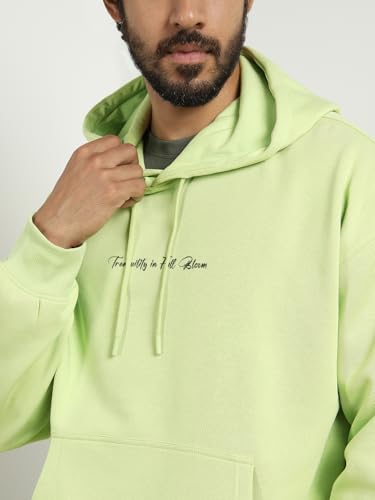Image of Nobero Men's Graphic Printed Oversized Hoodie | Cotton Rich Fleece Hooded Sweatshirt | Relaxed Fit Casual Winter Wear for Men