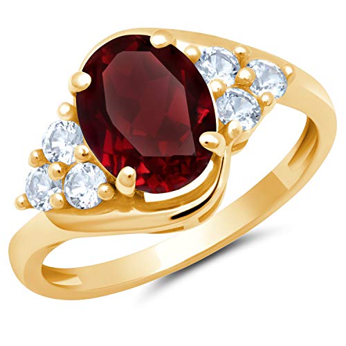 MAX + STONE Gemstone Oval Sunburst Halo Ring for Women in 10k White or Yellow Gold with Created White Sapphire and Birthstone Anniversary Ring Size 5 to 9