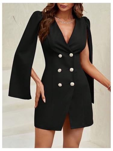 Floerns Women's V Neck Double Breasted Cape Blazer Split Sleeve Elegant Blazer Dress3