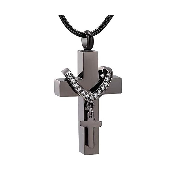 Stainless-Steel-Cross-Memorial-Cremation-Ashes-Urn-Pendant-Necklace-Keepsake-Jewelry-Urn Cremation Jewelry for Ashes Pendant - Cross Urn Necklace with Mini Keepsake Urn Memorial Ash Jewelry