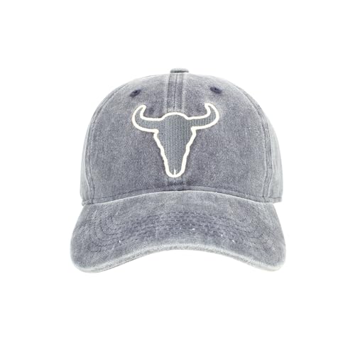 American Bison Denim Strapback Cap – Washed Cotton Baseball Hat with Embroidered Bison Logo, Adjustable Buckle Back (US, Alpha, One Size, Blue)