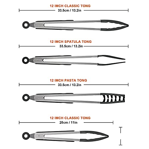 4in1 Stainless Steel Kitchen Food Tongs Set for Cooking with BPA Free Silicone Tips, Toaster Steak Pie Pizza Pasta Spaghetti Noodles Salad Fruit Vegetable Grill BBQ Buffet Clamp Serving Tools Gadgets - Image 6