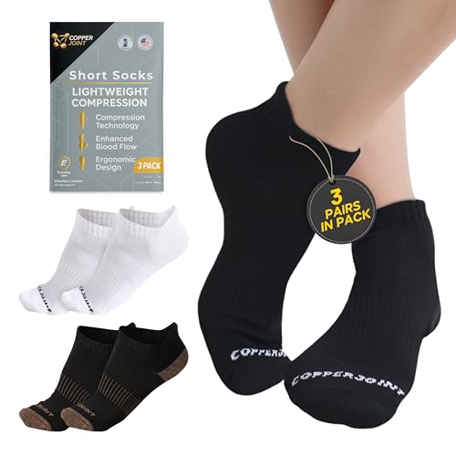 CopperJoint Black Ankle Compression Socks for Women- Breathable Copper Compression Socks Men, Low Cut Sock With Arch Support