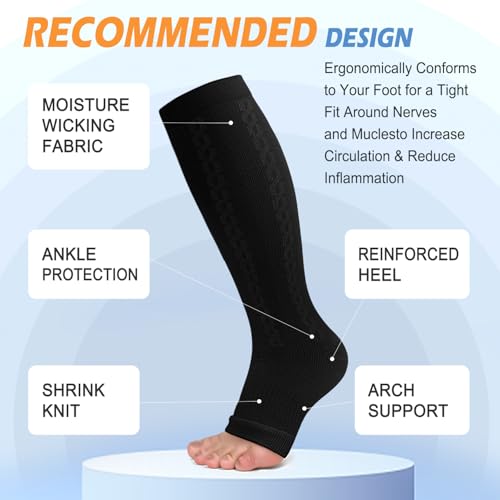 Image of CTHH Toeless Compression Socks for Women & Men Open Toe Knee High Stocking