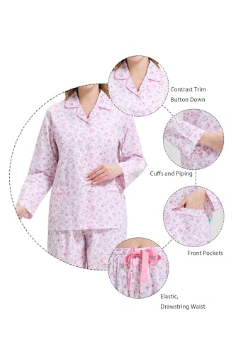 Image of GLOBAL Women Cotton Pajamas Long Sleeve PJs Button Down Sleepwear S-3XL