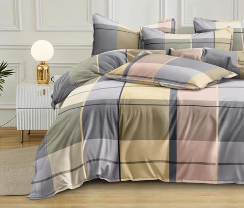 Image of 180 TC Cotton Feel All Around Elastic Fitted Bedsheets King Size, Premium Fitted Bedsheets King Size for Double Bed with 2 Pillow Covers, Size- 78 inch x 72 inch (Flower on Pink)