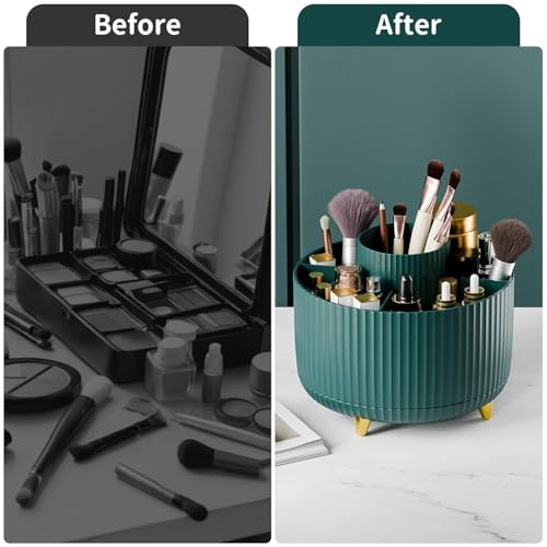 Image of JIALTO 360 Rotating Green Makeup Brush Holder - Cosmetic Organizer for Bathroom or Vanity - Holds Brushes, Skincare, Nail Polish, Art Supplies, and Daily Essentials