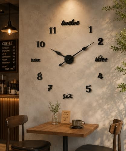 Image of RAPAL Frameless DIY Wall Sticker Clock (18 x 18 inch) - Decorative 3D Number Stickers for Living Room and Bedroom