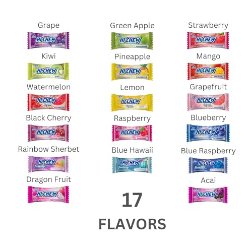 HI-CHEW Variety Mix, Pack of 6 Bags - 17 Flavor Assort Sweet and Sour Chewy Halloween Candy, Unique Fun Soft - Immensely Juicy Fruity Candy Flavors - Individually Wrapped for Sharing