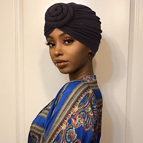 Image of DRESHOW 5 Pack Knotted Headwraps for Women African Turban Pre-Knotted Beanie Headwraps Hair Covers