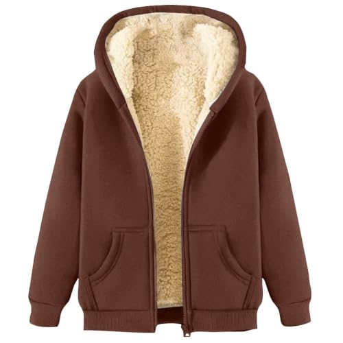 Fleece Jacket Women Sherpa Lined Full Zip Hoodies Casual Warm Coats Brown - image 3