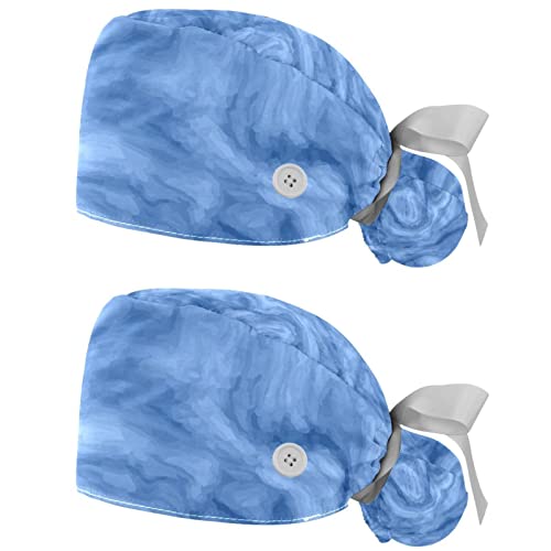 Chapeaux bouffants de cuisine et soin texture marbrée bleue lot de 2