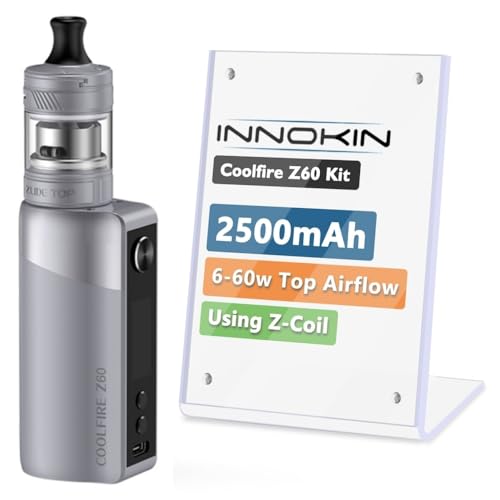 For Innokin CoolFire Z60 Zlide Top Kit 60 W Mod (Argent) Batterie 2500 mAh 3/4,5 ML Atomiseur Zlide Top Tank Résistance Z Coil 0,3Ω/0,6Ω MTL/DLModes WATTAGE/Coil+/Refresh Vaporisateur Originale