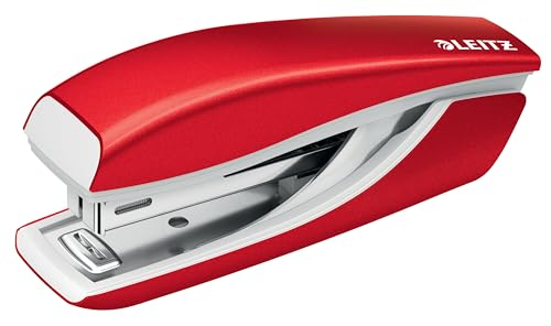 Leitz WOW Mini-Heftgerät, 10 Blatt Tacker inkl. 1000x Heftklammern, Ergonomischer Hefter aus Metall mit Kunststoffelementen, Ideal für Büro, Home Office, Geschäfte & Schule, Rot, 55281026