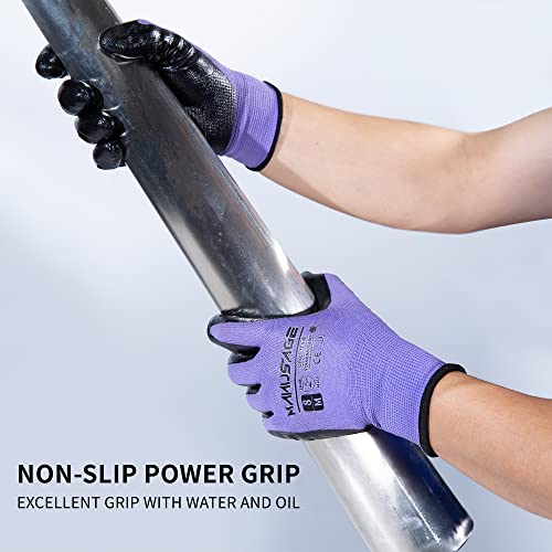 Manusage Safety Work Gloves, Seamless Knit Nylon Gloves, Micro-Foam Nitrile Coated, For Men And Women Knit Firm Grip, Tools & Home (Size M, Purple, 6-Pairs) #TOP4