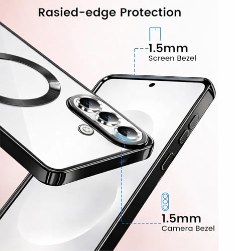 Image of VONZEE Clear Logo Electroplating Transparent Back Case for Samsung Galaxy A57 5G, Magnetic Plating Electroplate TPU Cover, Individual Camera Protection for Each Lens- Black