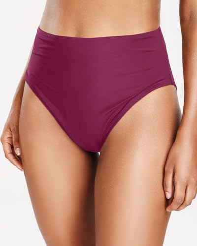 Image of Tempt Me Womens High Cut High Waisted Bikini Bottoms Tummy Control Bathing Suit Bottoms Swim Bottom Swimsuit Bottom
