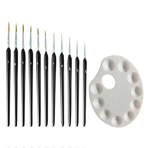 Yaku ® Set de 11 Pinceles Profesionales: Modelismo, Acuarela y Acrílico + Paleta de Mezcla |