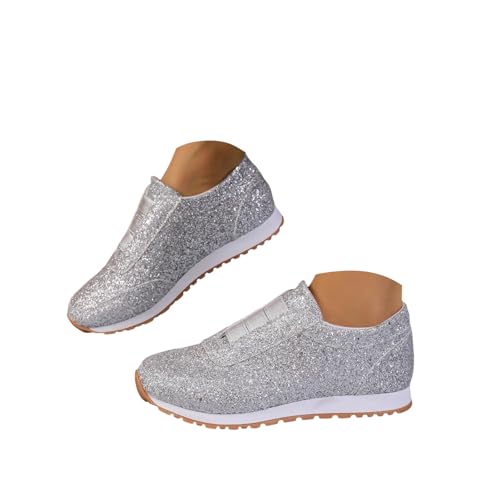 Glitter Sparkly Fashion Sneakers for Women Platform Casual Shoes Womens Bling Sequin Comfy Slip On Orthopedic Sneakers Women's Lightweight Low Top Dance Tennis Walking Running Shoes