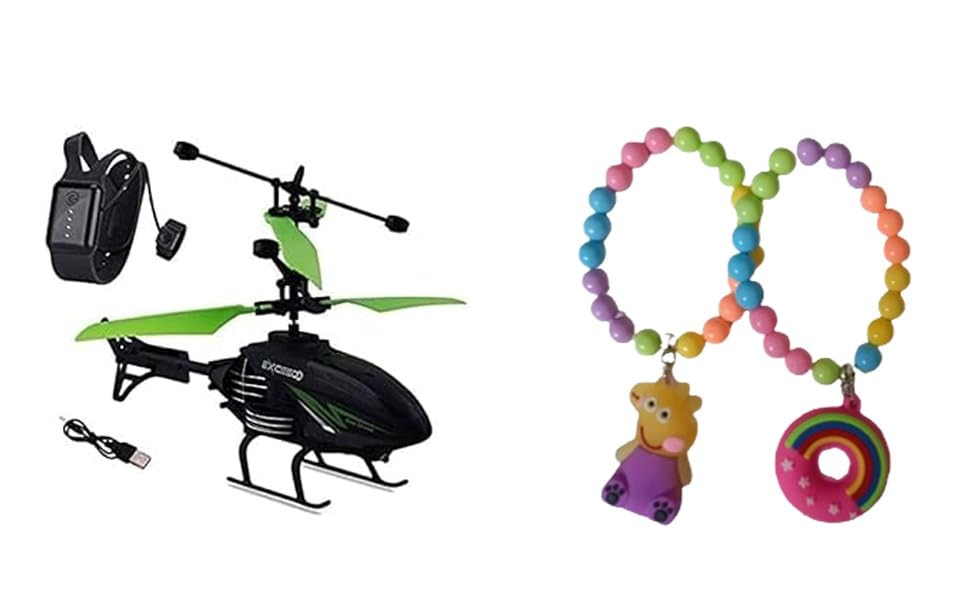 Image of Outdoor and Indoor Flying Helicopter with Hand Induction Watch | Electronic Radio RC Remote Control Toy | Charging Helicopter with 3D Light with Slap Band, Gift for Brother Sister